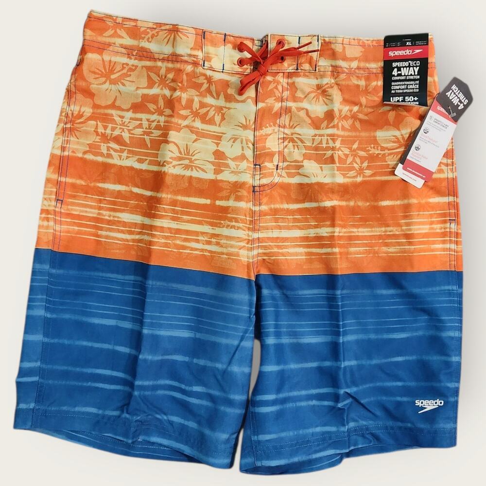 Speedo Swim Trunks Men's Sz XL Colorblock Hawaiian Design Mesh Lined Stretch NWT